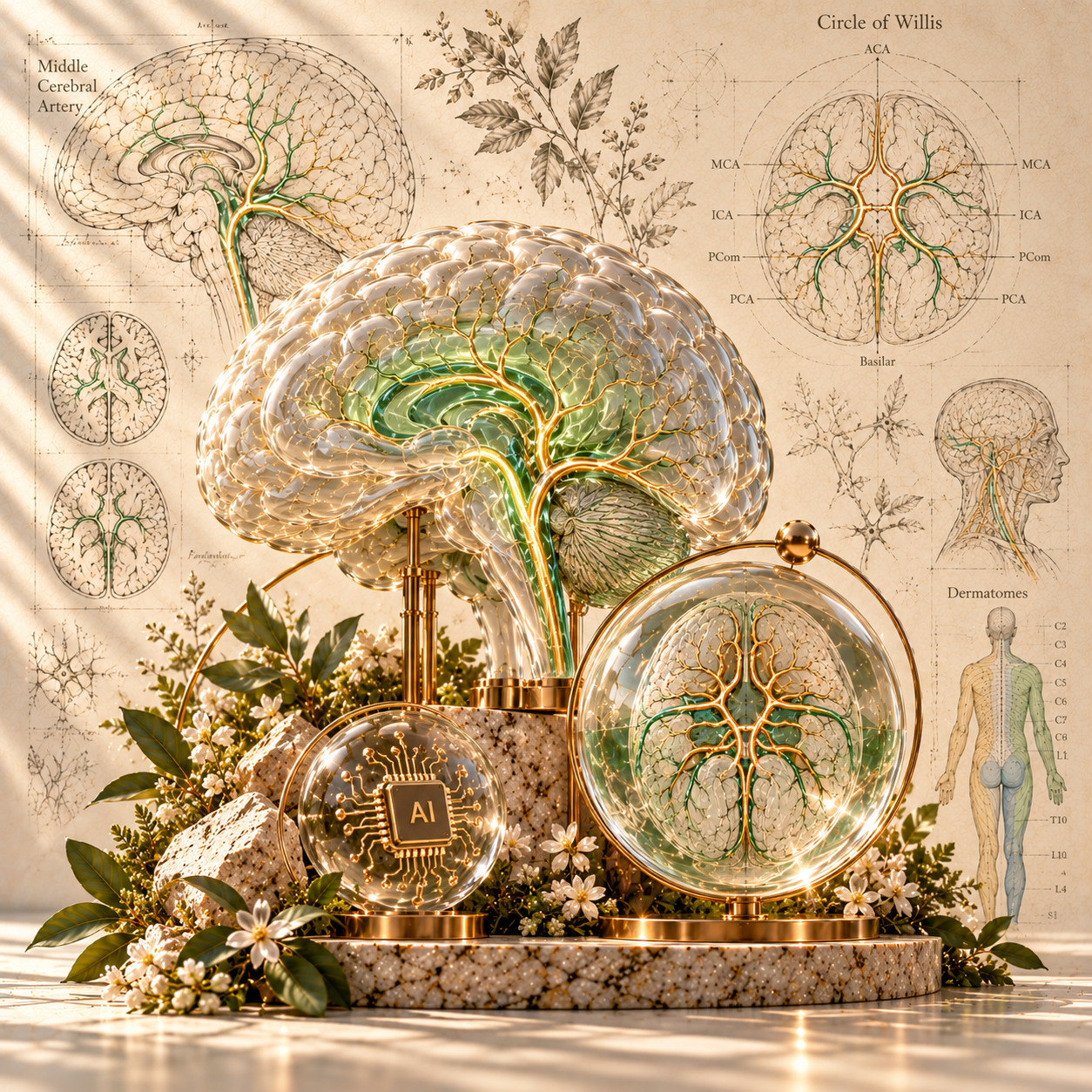 Glass brain anatomy with Circle of Willis diagrams